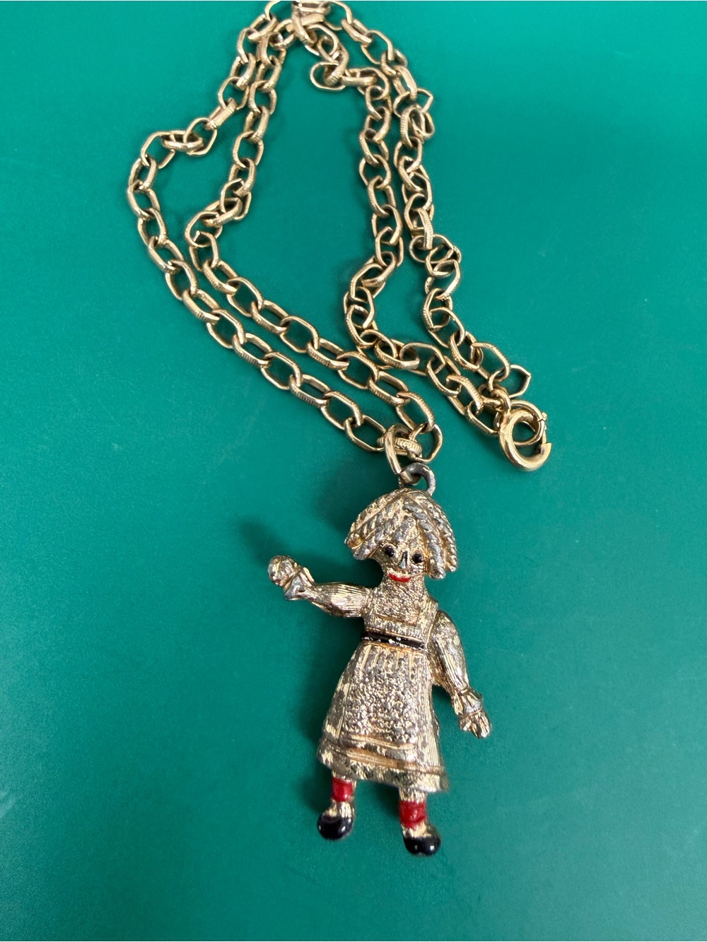 Vintage Emmons Raggedy Ann Gold-Tone Pendant Necklace